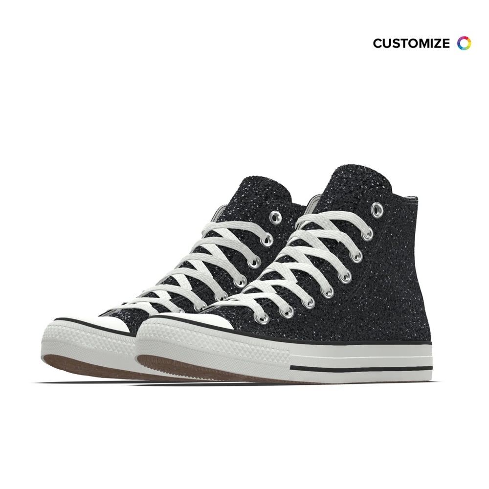 Customizable Black Glitter High-Top Sneakers